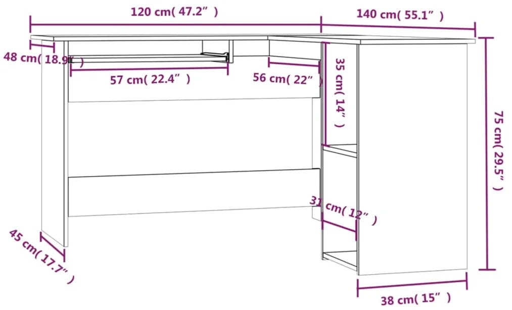 vidaXL Γραφείο Γωνιακό Καπνιστή Δρυς 120x140x75 εκ. Επεξεργασμένο Ξύλο