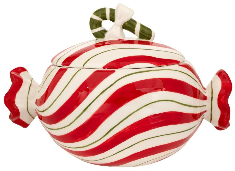 Χριστουγεννιάτικη Μπισκοτιέρα Κεραμική Καραμέλα Λευκό-Κόκκινο 21,5x13x15εκ. iliadis 90773
