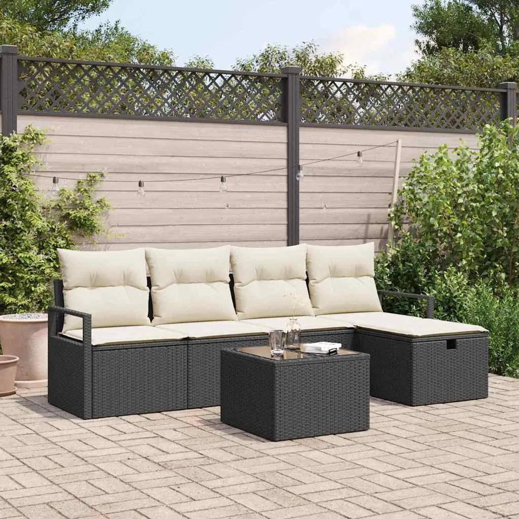vidaXL Σετ Καναπέ Κήπου 6 pcs Μαύρο και κρεμ 230 x 117 x 85 εκ.