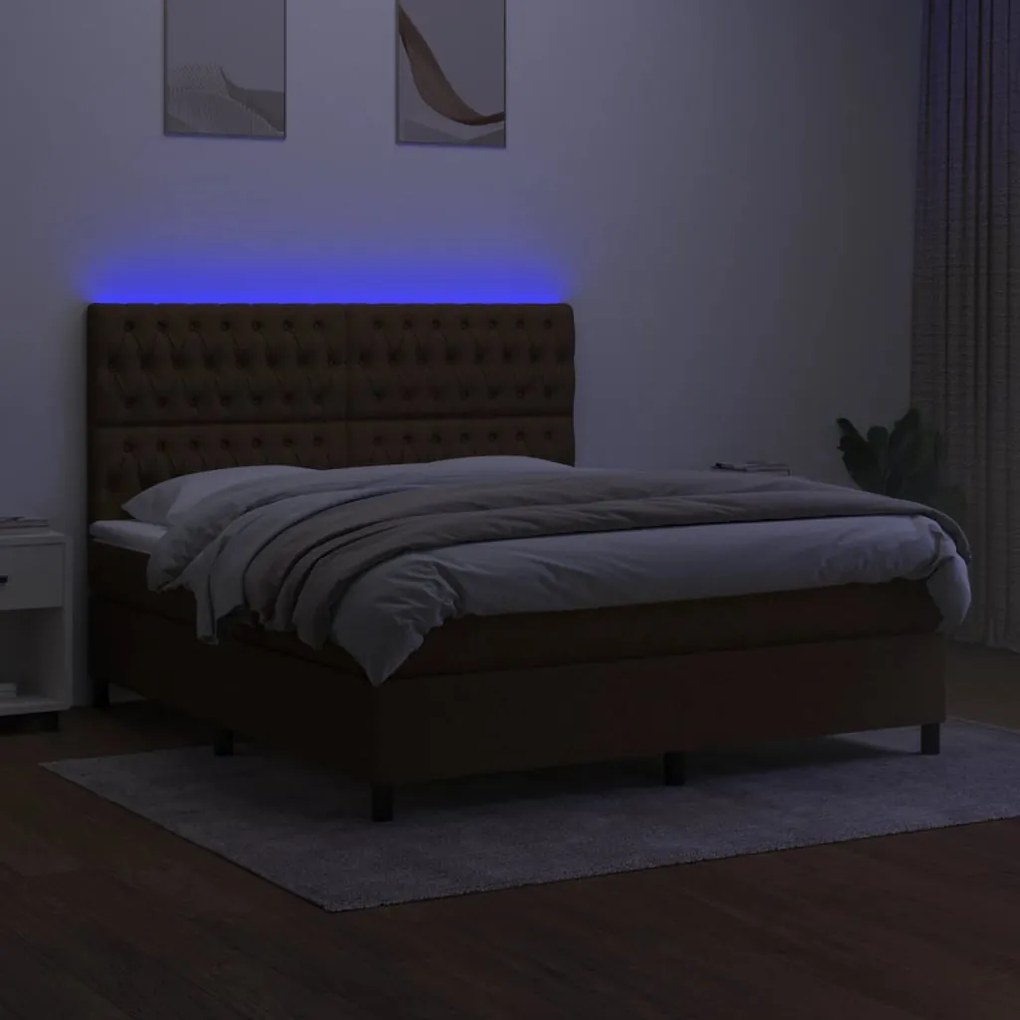 vidaXL Κρεβάτι Boxspring με Στρώμα & LED Σκ.Καφέ 160x200εκ. Υφασμάτινο