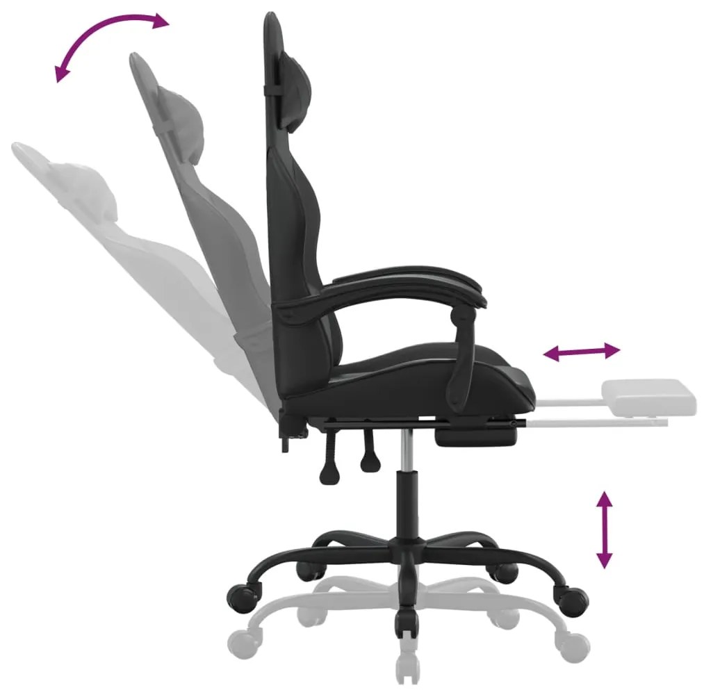 vidaXL Καρέκλα Gaming Μασάζ Υποπόδιο Μαύρο από Συνθετικό Δέρμα