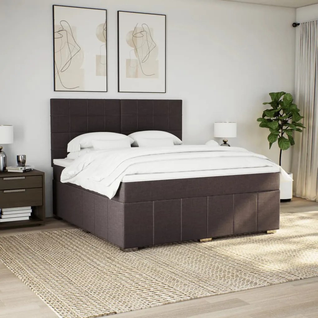 vidaXL Κρεβάτι Boxspring με Στρώμα Σκούρο Καφέ 180x200 εκ Υφασμάτινο