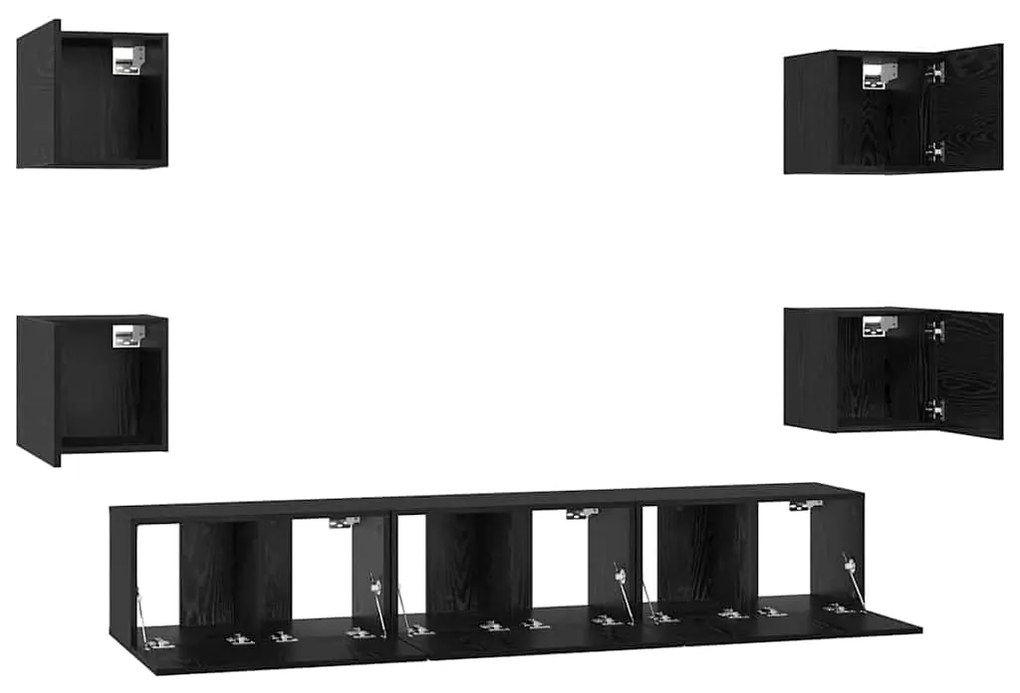 vidaXL Σετ επίπλου τηλεόρασης Επιτοίχιο 7 pcs Μαύρη δρυς