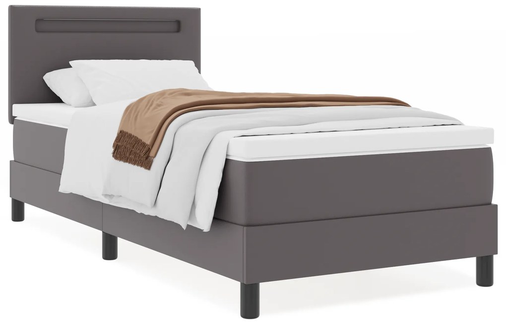 vidaXL Κρεβάτι Box Spring με Στρώμα Γκρι, 100 x 200 εκ, Συνθετική Δέρμα