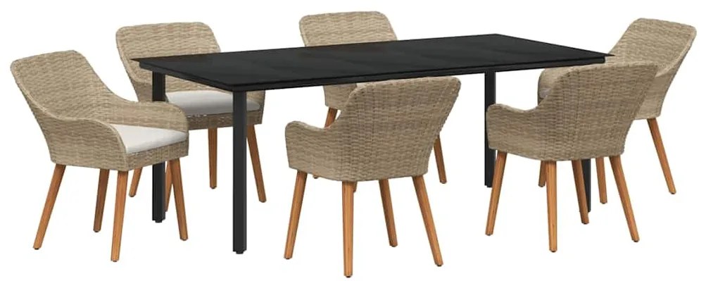 vidaXL Σέτ φαγητού για κήπο με μαξιλάρι 7 pcs Μπεζ συνθετικό ρατάν