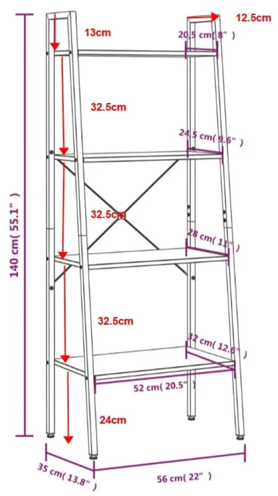 ΡΑΦΙΕΡΑ 4 ΕΠΙΠΕΔΩΝ ΣΚΟΥΡΟ ΚΑΦΕ &amp; ΜΑΥΡΟ 56X35X140 ΕΚ. 336365