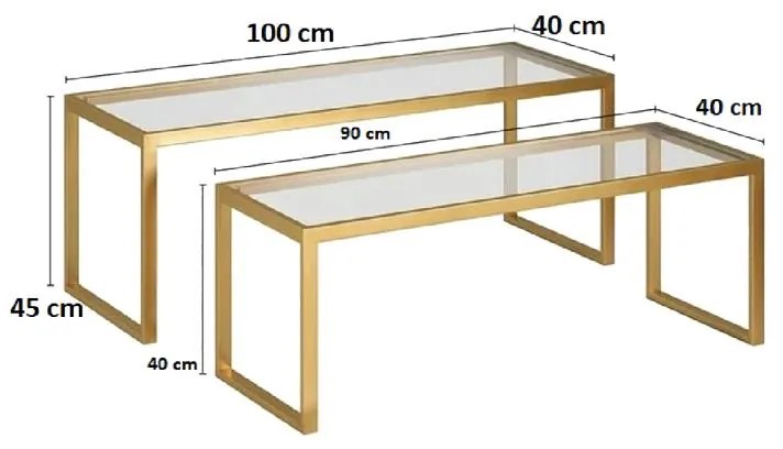 Τραπέζι σαλονιού Redro σετ 2τεμ χρυσό μέταλλο-γυαλί 100x40x45εκ 100x40x45 εκ.