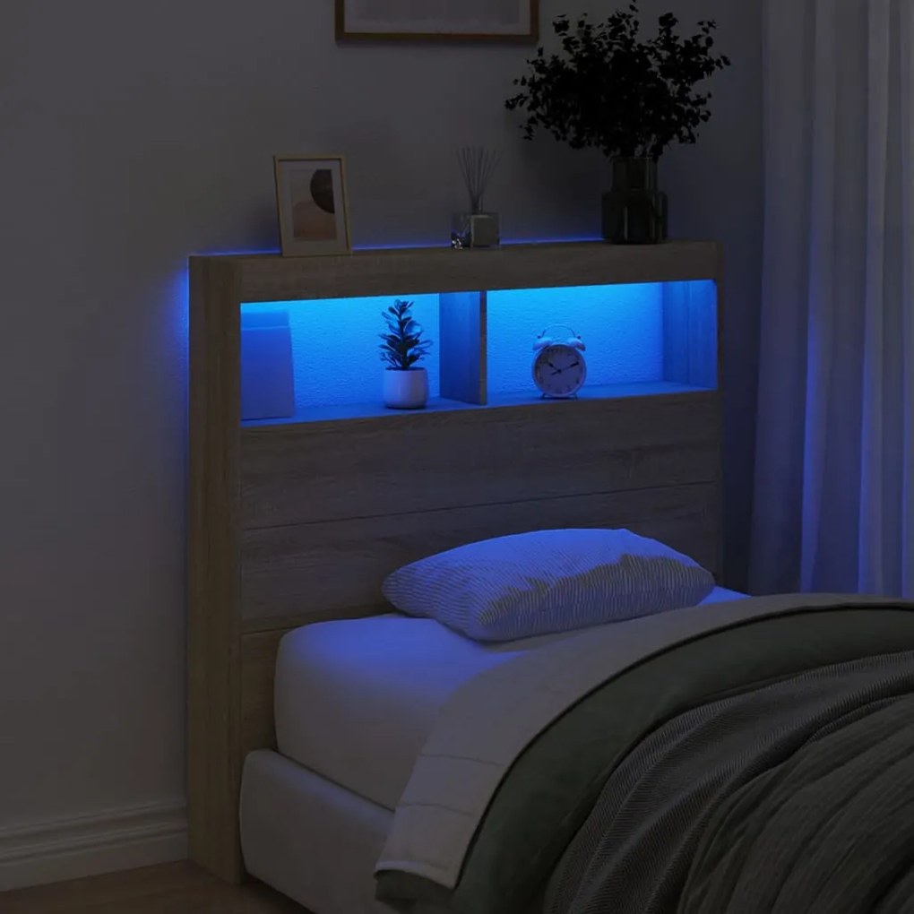 vidaXL Κεφαλάρι με Αποθηκευτικό Χώρο &amp; LED Sonoma Δρυς 100x17x102 εκ.
