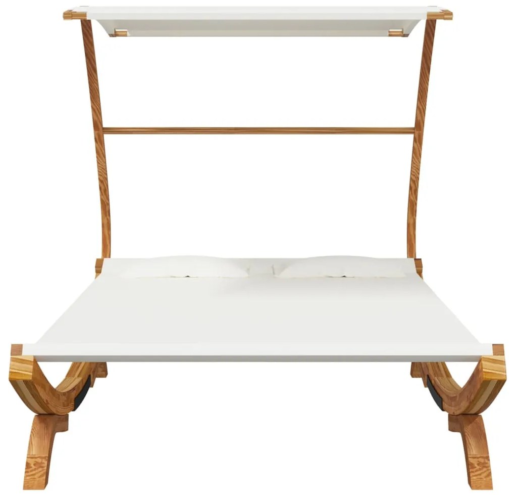 vidaXL Ξαπλώστρα ΕξΧώρου Κρεμ 165x203x138εκ Μασίφ Λυγισμένο Ξύλο Τέντα