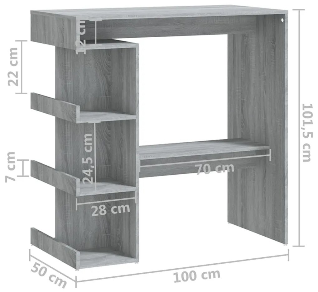 Τραπέζι Μπαρ με Ράφια Γκρι Sonoma 100x50x101,5 εκ. - Γκρι