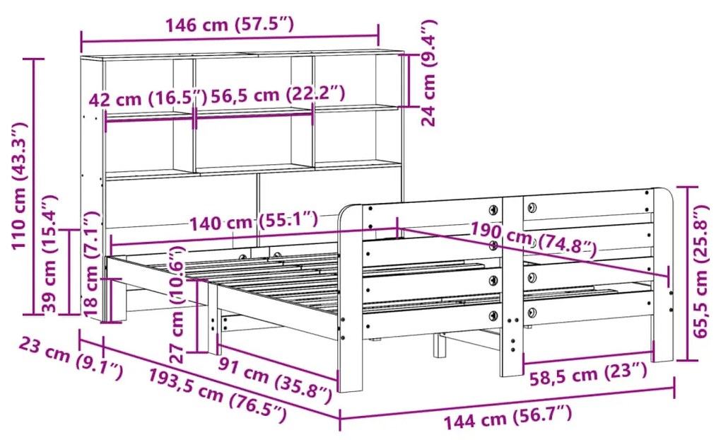 Σκελετός Κρεβατιού Χωρίς Στρώμα Καφέ 140x190 Μασίφ Ξύλο Πεύκου - Καφέ