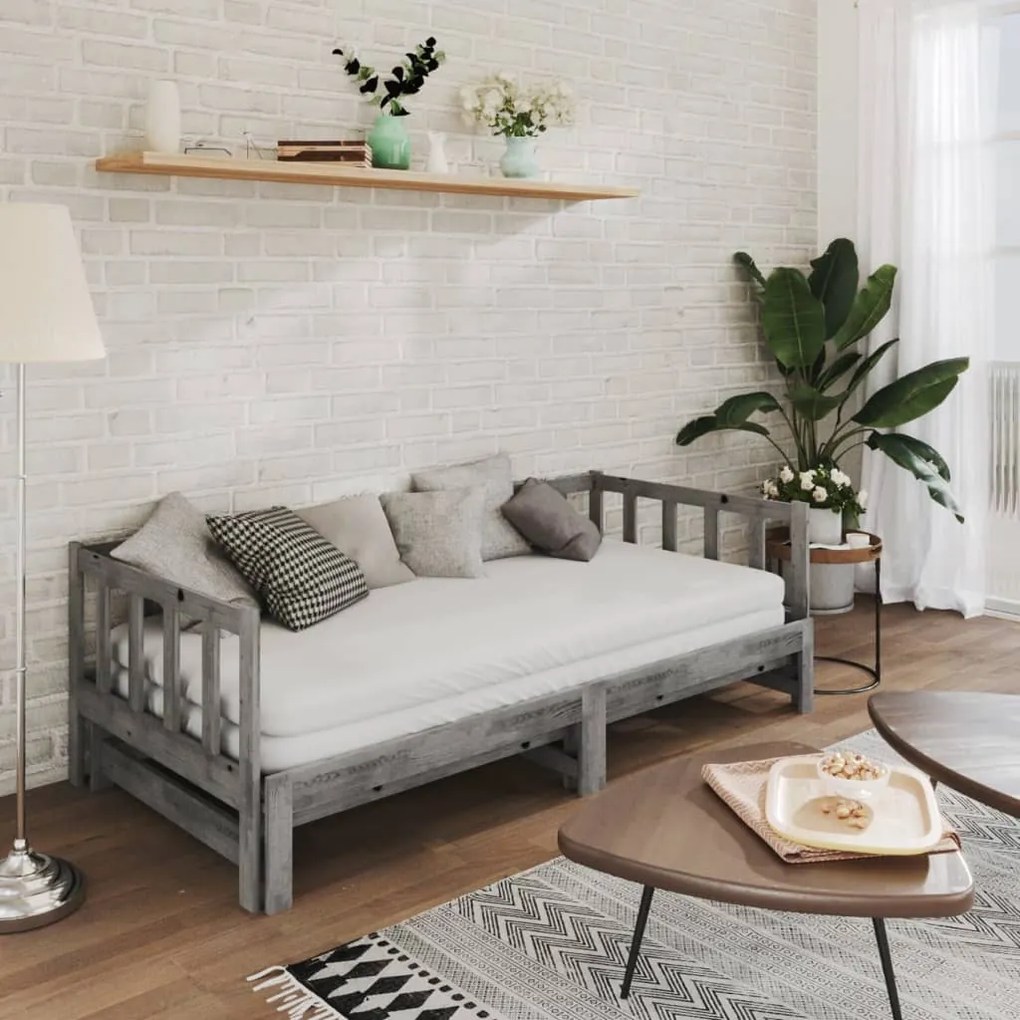 vidaXL Καναπές Κρεβάτι Γκρι 2 x (90 x 200) εκ. από Μασίφ Ξύλο Πεύκου