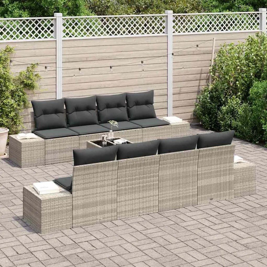 vidaXL Σετ Καναπέ Κήπου με μαξιλάρι 7 pcs Ανοιχτό γκρι 55 x 55 x 37 εκ