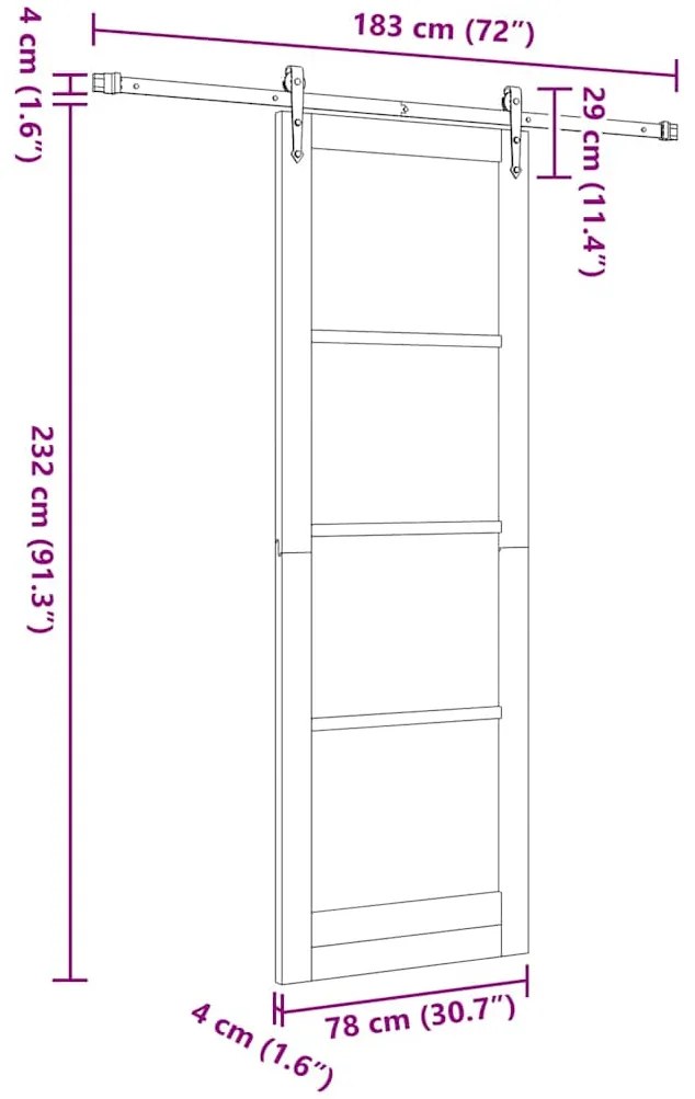 vidaXL Συρόμενη Πόρτα Άλλο ORKDAL Φυσικό και μαύρο 78 x 232 cm