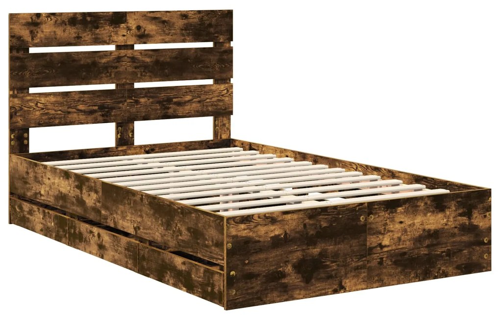 vidaXL Σκελετός Κρεβατιού Καπνιστό Δρύς 120 x 190 cm Μηχανήματος Ξύλο