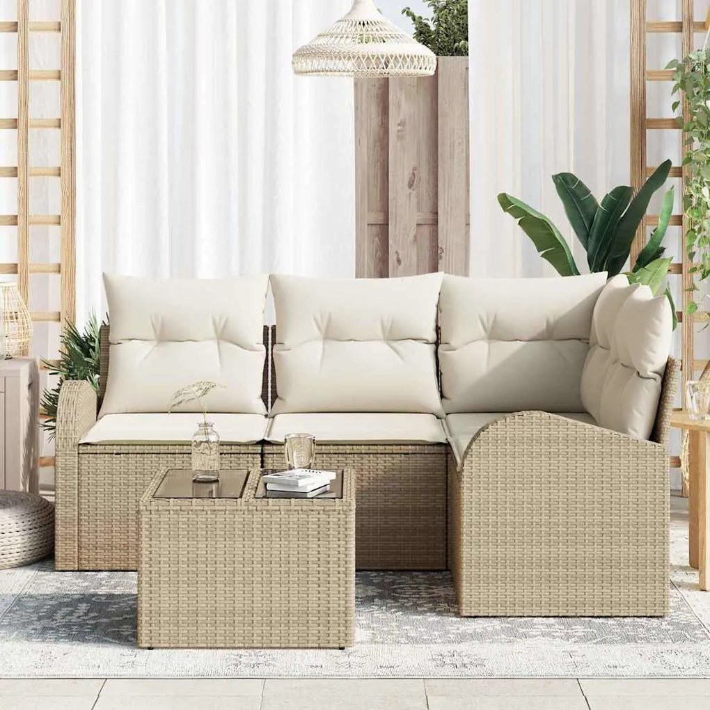 vidaXL Σετ Καναπέ Κήπου με μαξιλάρι 5 pcs Μπεζ Πολυ ράταν