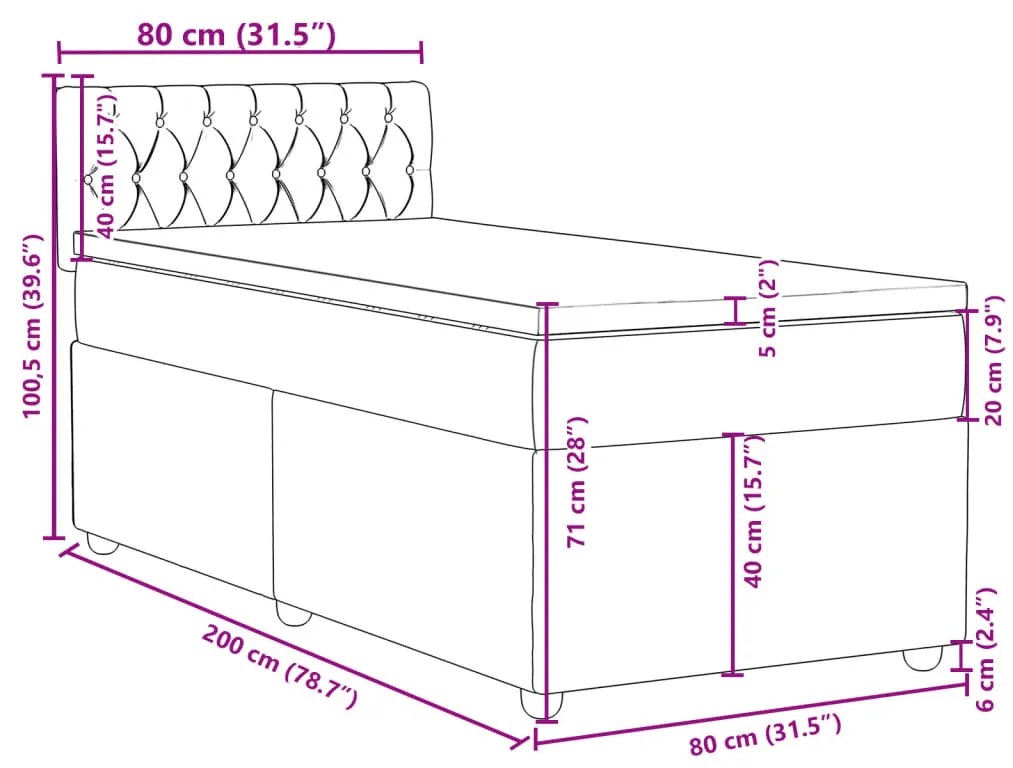 Κρεβάτι Boxspring με Στρώμα Μαύρο 80 x 200 εκ. Υφασμάτινο - Μαύρο