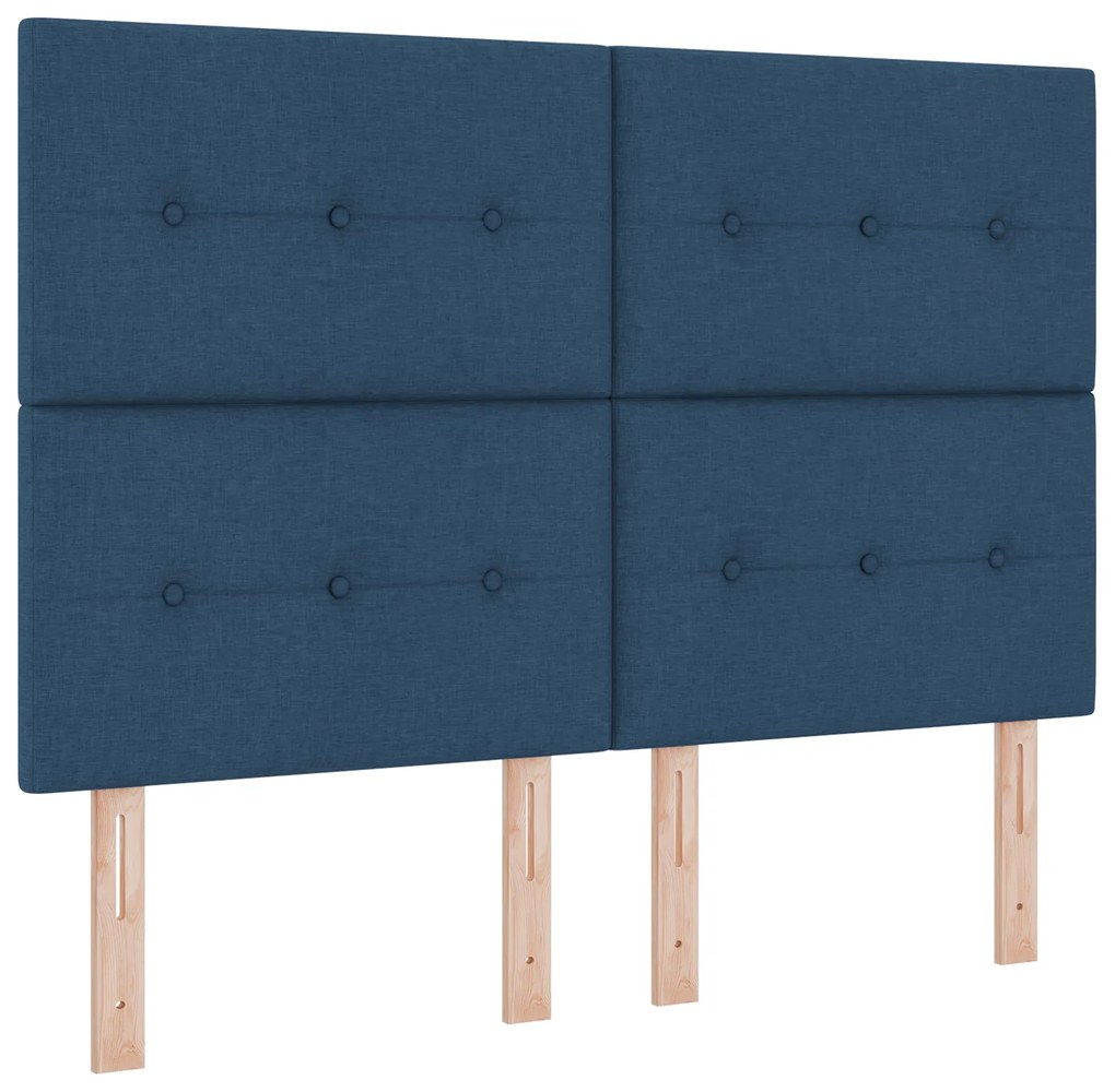 vidaXL Κρεβάτι με Βάση και Στρώμα & Πάγκος Μπλε 140x200 εκ. Ύφασμα