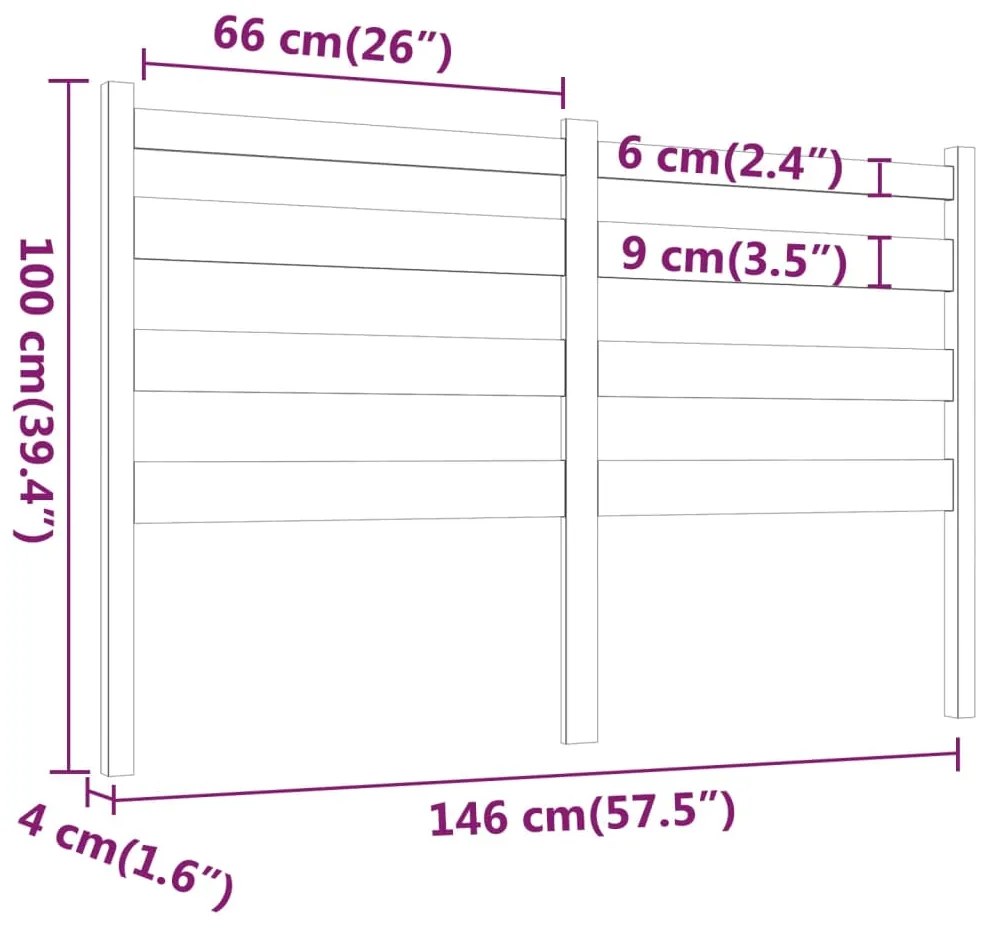 vidaXL Κεφαλάρι Κρεβατιού Μελί 146 x 4 x 100 εκ. από Μασίφ Ξύλο Πεύκου