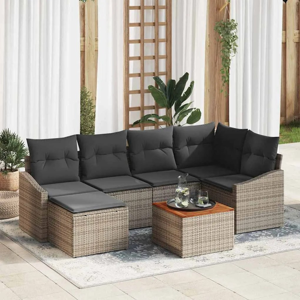 vidaXL Σετ Καναπέ Κήπου με μαξιλάρι 7 pcs Γκρι Πολυ ράταν