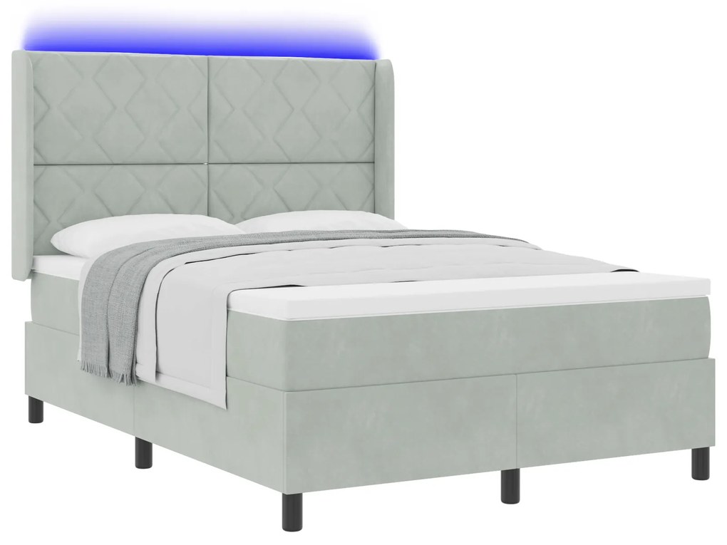 vidaXL Κρεβάτι με Ελατήριο στο Κουτί & LED Ανοιχτό Γκρι 160x200 εκ Βελούδο