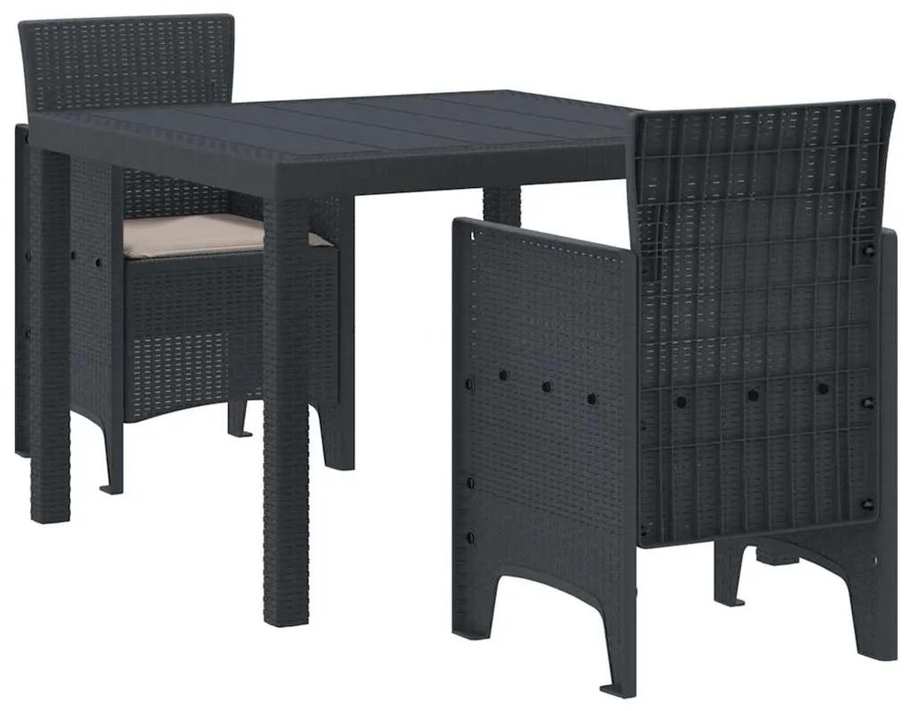vidaXL Σέτ φαγητού για κήπο 3 pcs Ανθρακί Rattan Polt