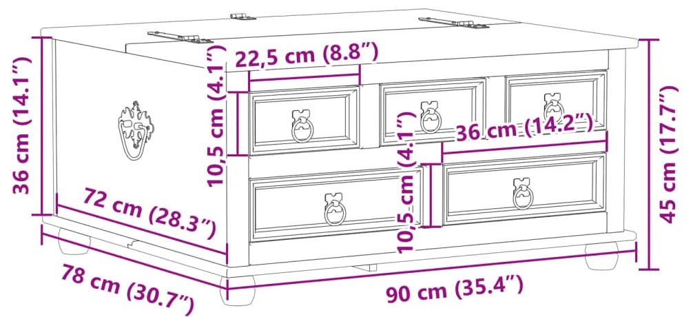 Κουτί Αποθήκευσης Corona 90 x 78 x 45 εκ. από Μασίφ Ξύλο Πεύκου - Καφέ