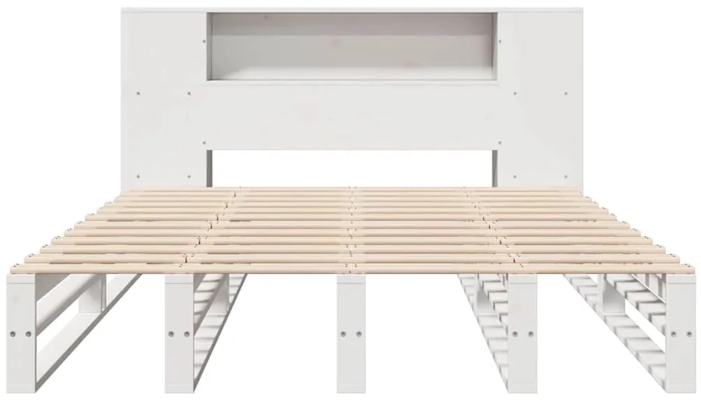 vidaXL Κρεβάτι Βιβλιοθήκη Χωρίς Στρώμα Λευκό 140x200 εκ Μασίφ Πεύκο