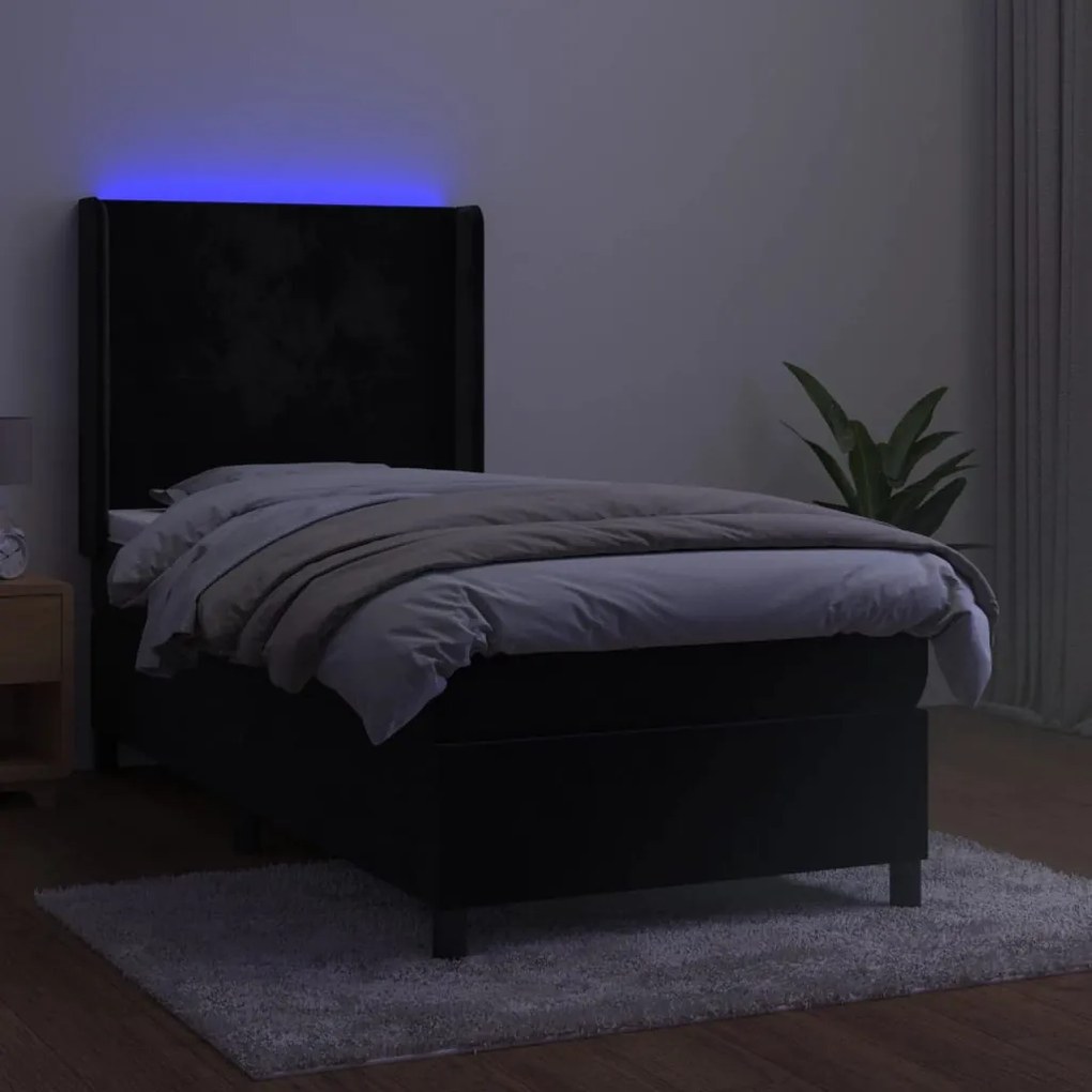 ΚΡΕΒΑΤΙ BOXSPRING ΜΕ ΣΤΡΩΜΑ &amp; LED ΜΑΥΡΟ 80X200 ΕΚ. ΒΕΛΟΥΔΙΝΟ 3139411