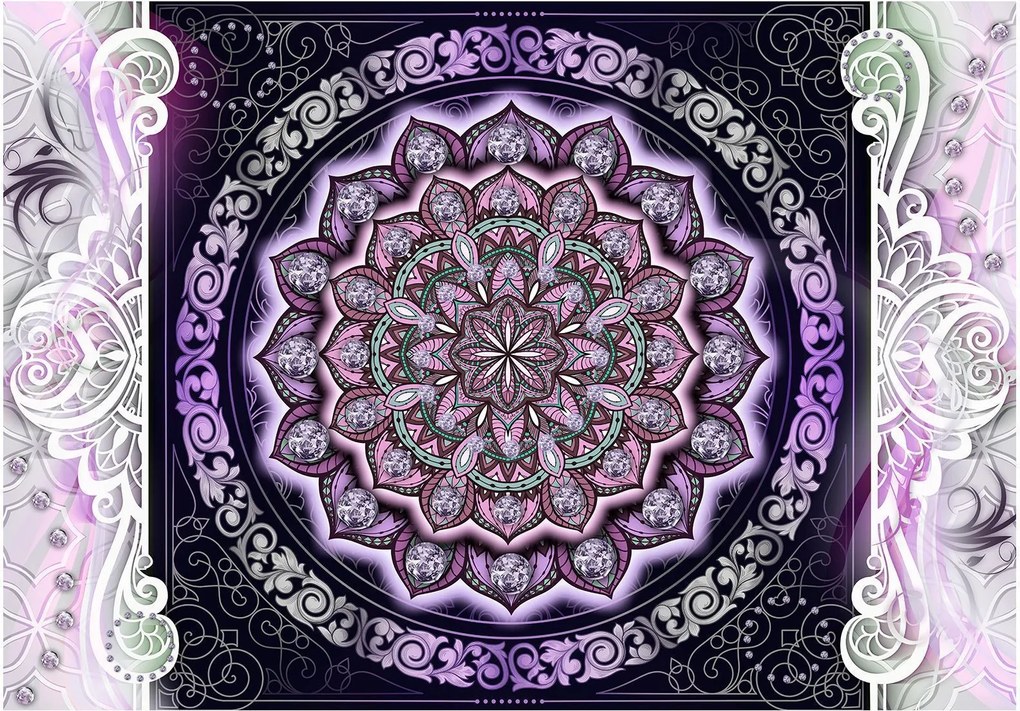 Αυτοκόλλητη φωτοταπετσαρία - Round Stained Glass (Violet) - 392x280