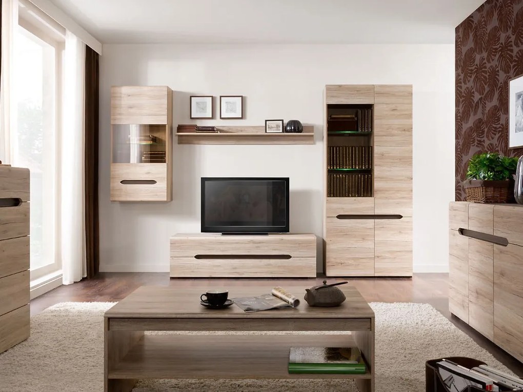 Τραπέζι Tv Boston P112, San remo δρυς, Με συρτάρια, 150x43x43cm