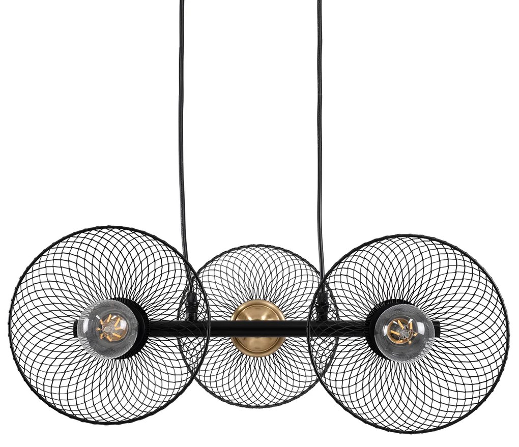 00586 GloboStar® GLOBOSTAR® VERONA 00586 Μοντέρνο Κρεμαστό Φωτιστικό Οροφής με Ντουί 3 x E27 AC 220-240V IP20 - Μαύρο &amp; Χρυσό - Μ50 x Π28 x Υ20cm