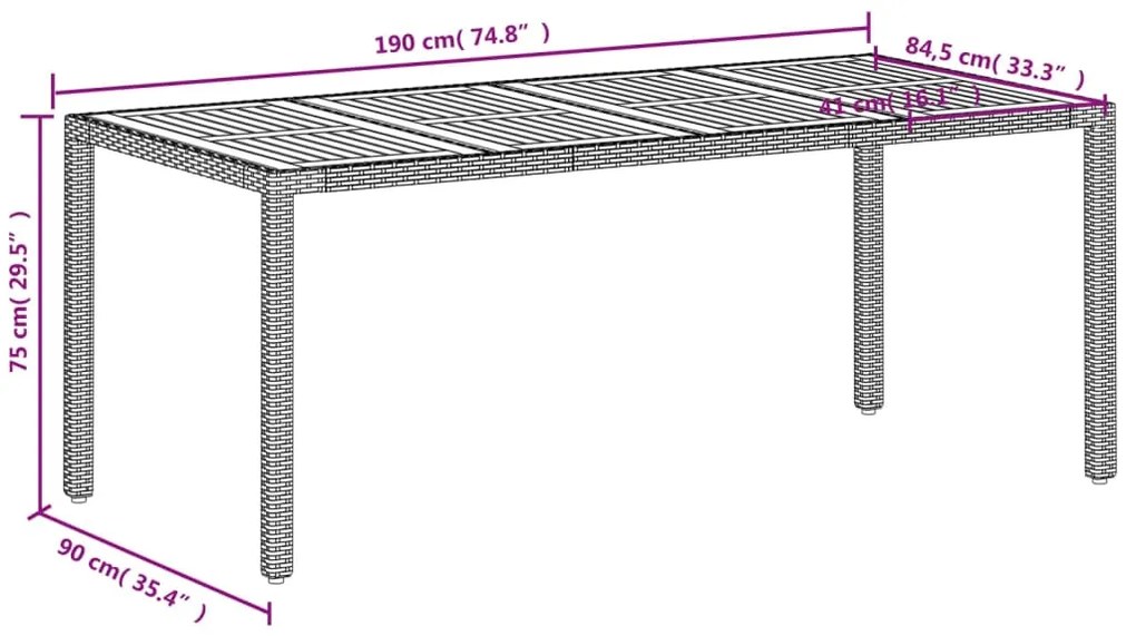 Τραπέζι Κήπου Μπεζ 190x90x75εκ. Συνθετικό Ρατάν / Ξύλο Ακακίας - Μπεζ