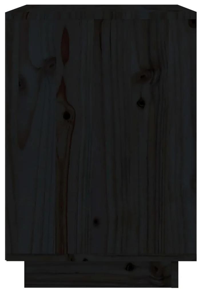 Κομοδίνο Μαύρο 40 x 35 x 50 εκ. από Μασίφ Ξύλο Πεύκου - Μαύρο
