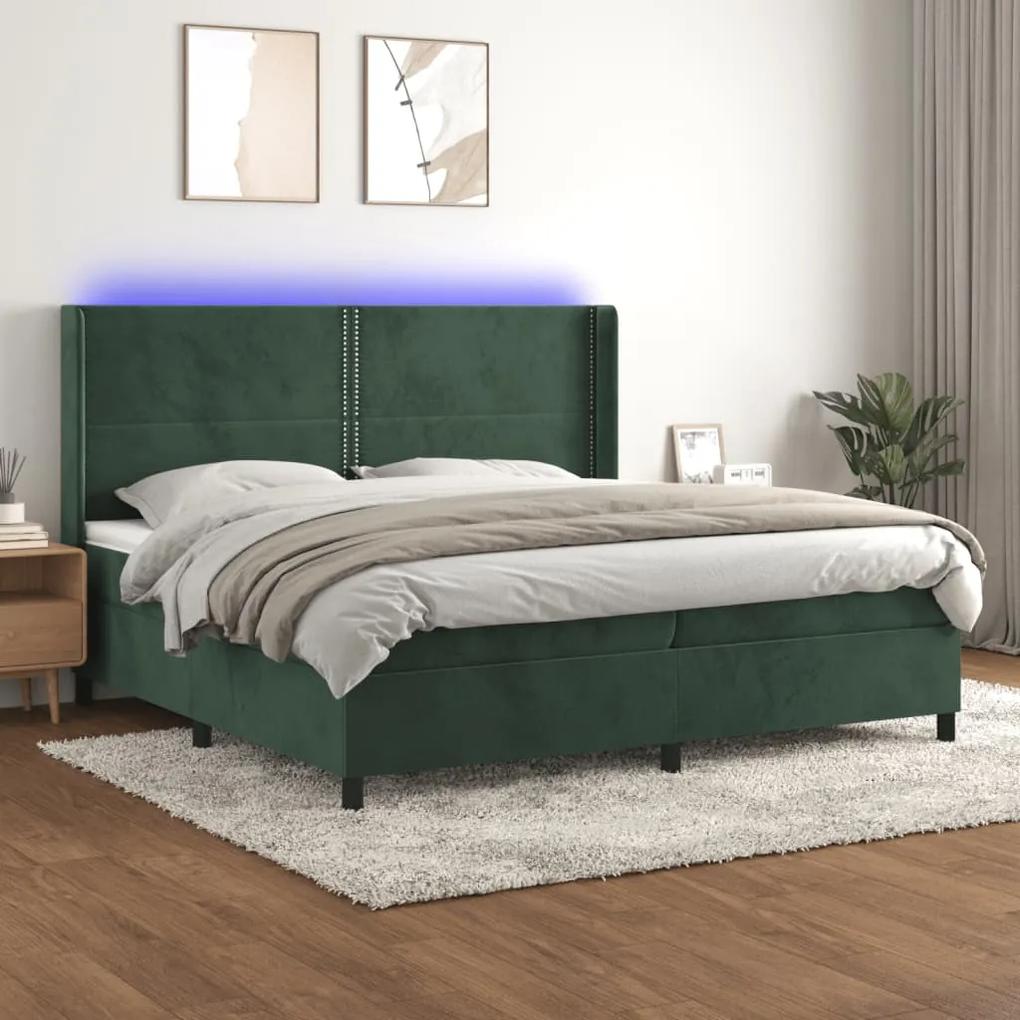 3139526 vidaXL Κρεβάτι Boxspring με Στρώμα &amp; LED Σκ. Πράσινο 200x200εκ Βελούδο Πράσινο, 1 Τεμάχιο