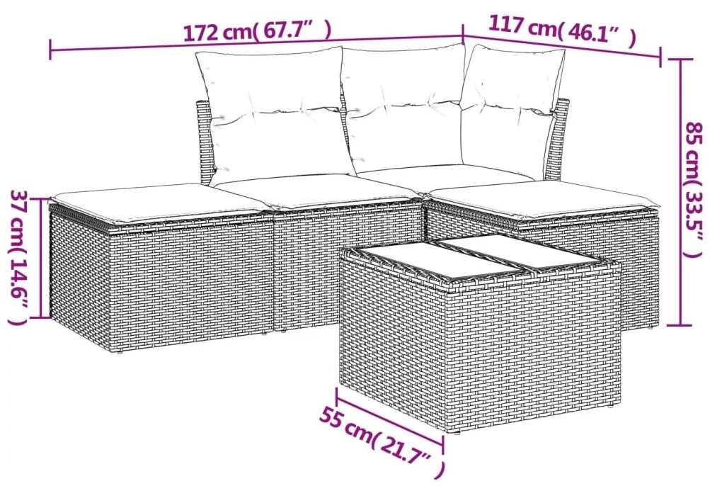 vidaXL Σετ Καναπέ Κήπου 5 Τεμαχίων Μαύρο Συνθετικό Ρατάν με Μαξιλάρια