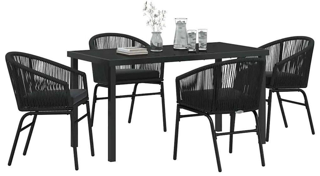 vidaXL Σέτ φαγητού για κήπο 5 pcs Μαύρο Πολυ ράταν