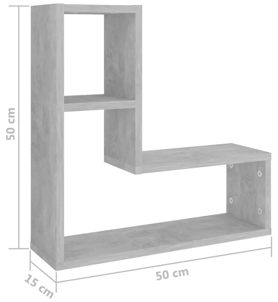 Ραφιέρες Τοίχου 2 τεμ. Γκρι Σκυροδ. 50x15x50εκ. από Επεξ. Ξύλο - Γκρι