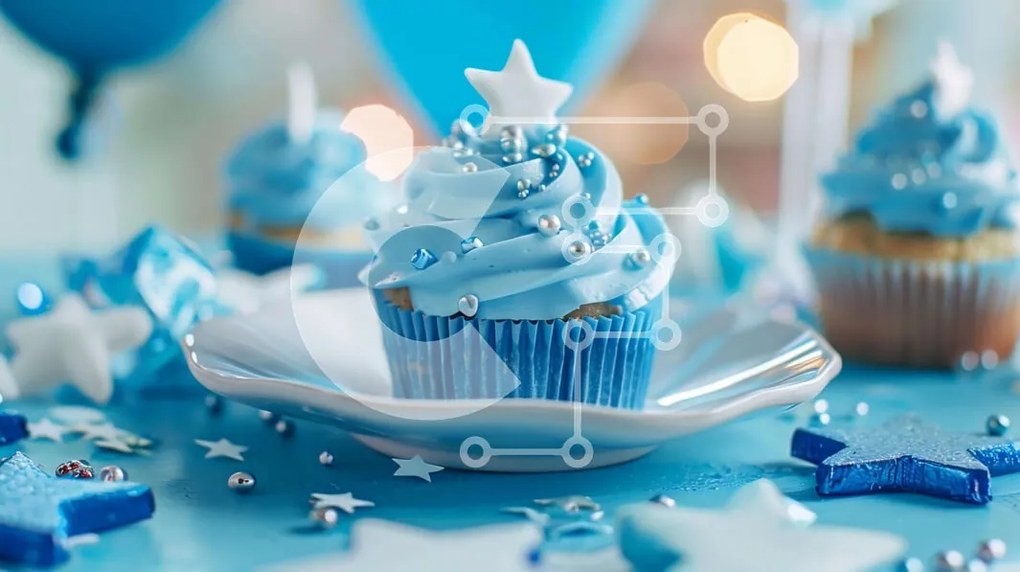 Intra Συλλεκτικό Ξύλινο Παζλ Plywood  4mm - Cupcake γενεθλίων με Blue Frosting και Μπαλόνια Σε Ξύλινο Κουτί - Διαστάσεις: 10x10 cm – 25 κομμάτια