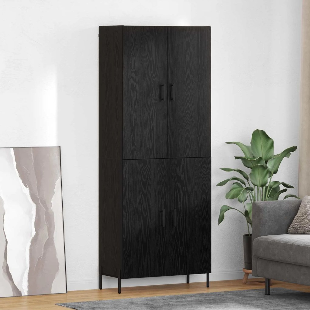 Highboard Μαύρη Οξυά 69,5 x 34 x 180 εκ. Επεξεργασμένο ξύλο