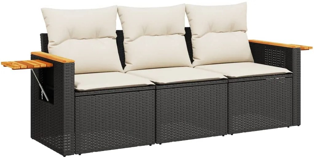 vidaXL Σετ Καναπέ Κήπου 3 Τεμαχίων Μαύρο Συνθετικό Ρατάν με Μαξιλάρια