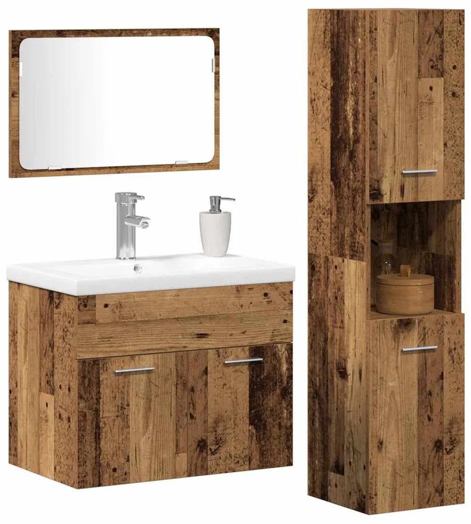 vidaXL Σετ Επίπλων Μπάνιου με ράφι 4 pcs Καφέ Επεξεργασμένο ξύλο