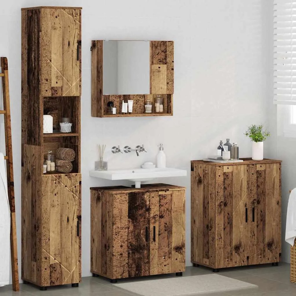 vidaXL Σετ Επίπλων Μπάνιου με πόρτα 4 pcs Παλαιό ξύλο 61 x 35 x 64 εκ.