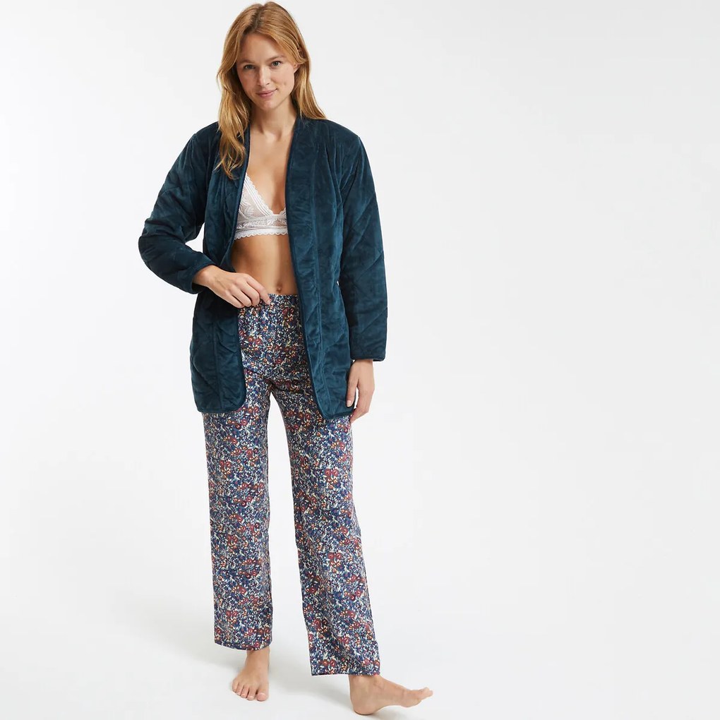 Ζακέτα homewear από βελούδο με καπιτονέ ραφή