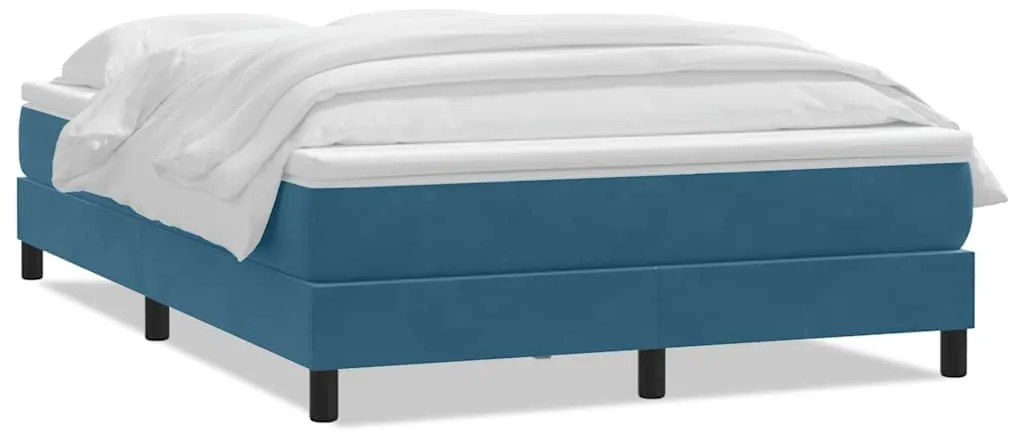 Κρεβάτι Boxspring με Στρώμα Σκούρο Μπλε 140x210 εκ. Βελούδινο - Μπλε