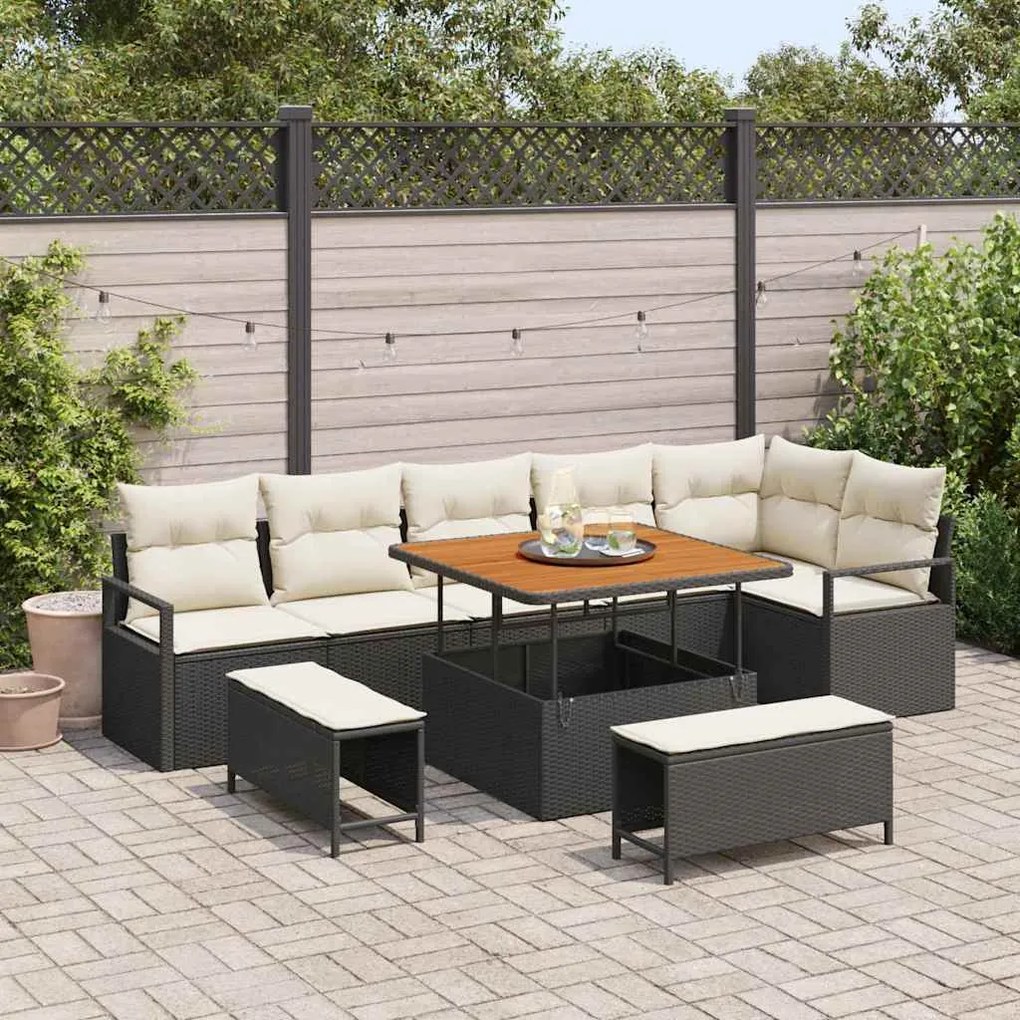 vidaXL Σετ Καναπέ Κήπου με μαξιλάρι 9 pcs Μαύρο Πολυ ράταν