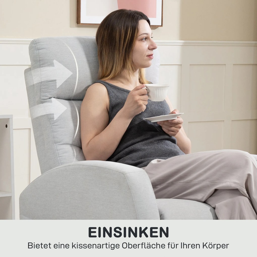 HOMCOM Ρυθμιζόμενη πολυθρόνα με υποπόδιο, Μοντέρνα πολυθρόνα, Ανοιχτό γκρι