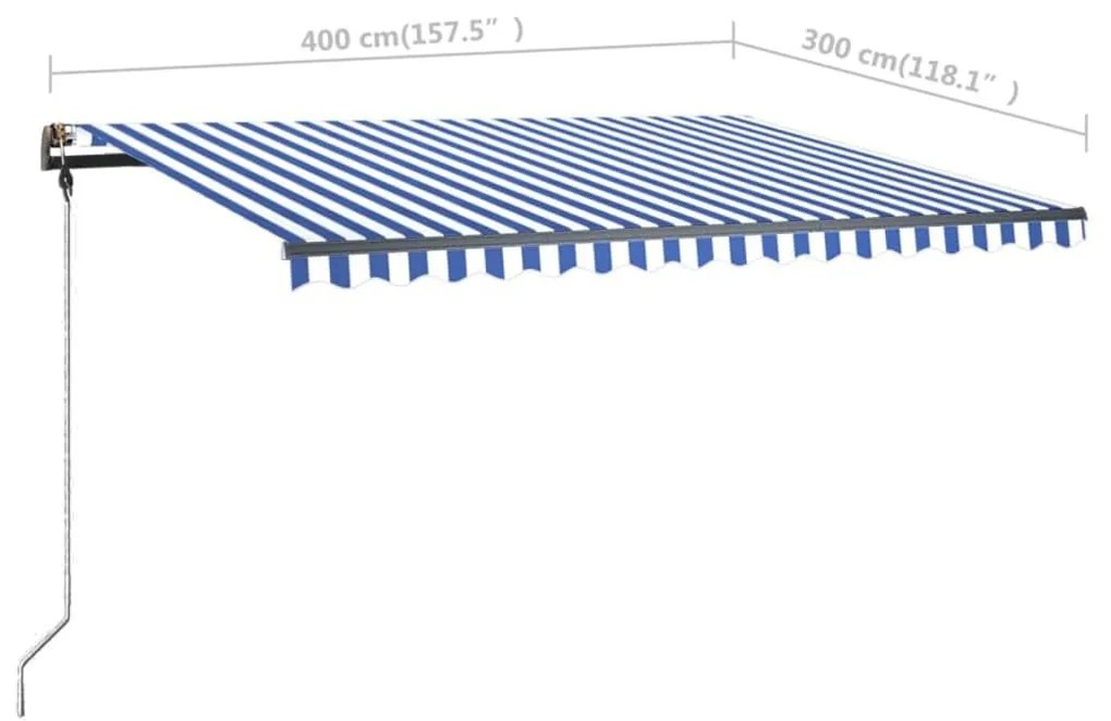 Τέντα Συρόμενη Χειροκίνητη με LED Μπλε / Λευκό 400 x 300 εκ. - Μπλε