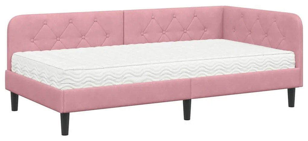 vidaXL Κρεβάτι Γωνίας με στρώμα με κεφαλάρι Ροζ 90 x 200 cm Βελούδο