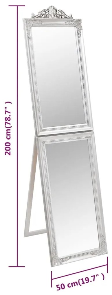 vidaXL Καθρέπτης Επιδαπέδιος Ασημί 50 x 200 εκ.